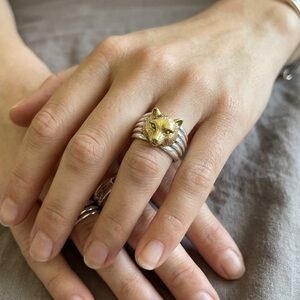 Folli Follie whimsical Sterling Silver and Gold Tone Cat Ring Size 7